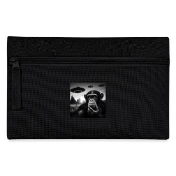 Chimp Monkey Ape Funny Selfie with UFOs Weird Alie - Pencil Case - black - Front
