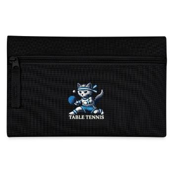 Cute Cat Playing Table Tennis Vintage Style - Pencil Case - black - Front