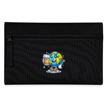 Weltkugel mit Bier Comic Stil lustiges Motiv - Federtasche - Schwarz - Vorne