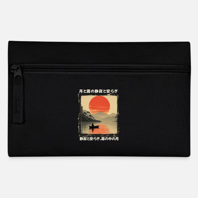 Japan See Boot Stille und Frieden im Mondschein - Federtasche - Schwarz