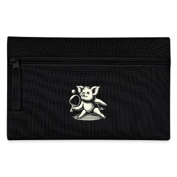 Funny cute pig playing table tennis - Pencil Case - black - Front