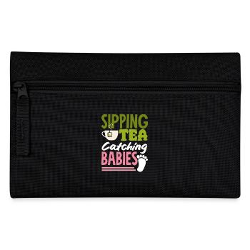 Hebamme Sipping Tea Catching Babies - Federtasche - Schwarz - Vorne