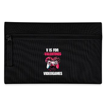 V Is For Video Games - Lustiger Valentinstag Gamer - Federtasche - Schwarz - Vorne