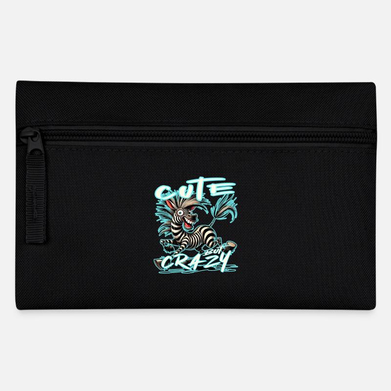 Cute but Crazy Zebra Comic Style Funny Motif - Pencil Case - black