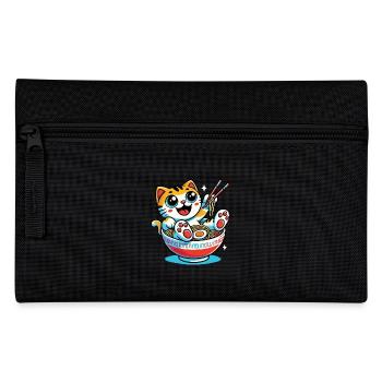Chat kawaii avec bol de nouilles ramen style anime - Trousse - noir - Devant