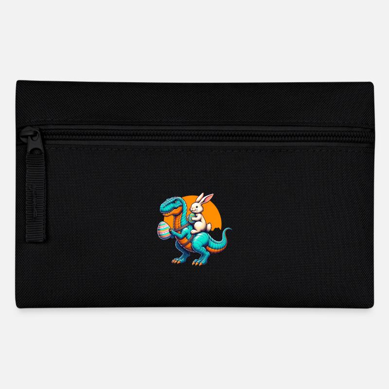 Easter Bunny Riding Dinosaur with Easter Egg - Pencil Case - black