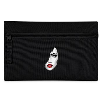 Beautiful Woman's Face Aesthetics Art with Red Lips - Pencil Case - black - Front