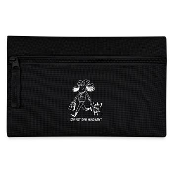 Die mit dem Hund geht - Gassi gehen - Geschenk - Federtasche - Schwarz - Vorne