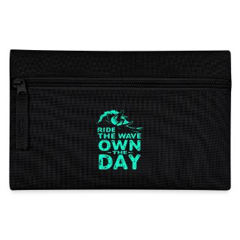 Surfer Ride the Wave – Own the Day Spruch - Federtasche - Schwarz - Vorne