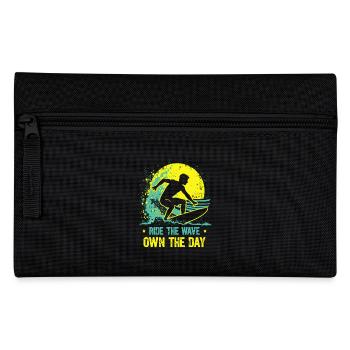 Surfer Ride the Wave – Own the Day Spruch - Federtasche - Schwarz - Vorne