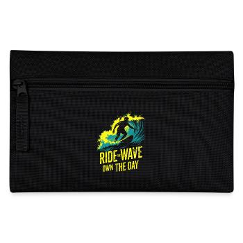 Surfer Ride the Wave – Own the Day Spruch - Federtasche - Schwarz - Vorne