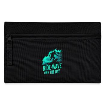 Surfer Ride the Wave – Own the Day Spruch - Federtasche - Schwarz - Vorne