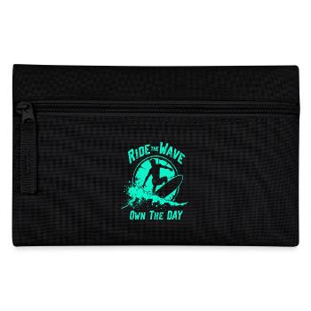 Surfer Ride the Wave – Own the Day Spruch - Federtasche - Schwarz - Vorne