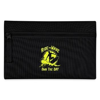 Surfer Ride the Wave – Own the Day Spruch - Federtasche - Schwarz - Vorne