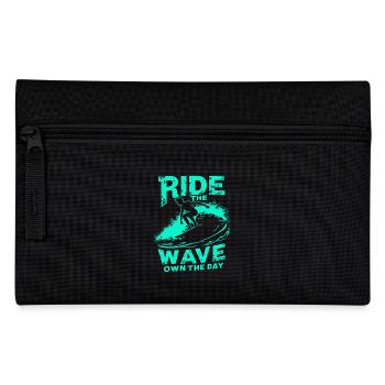 Surfer Ride the Wave – Own the Day Spruch - Federtasche - Schwarz - Vorne