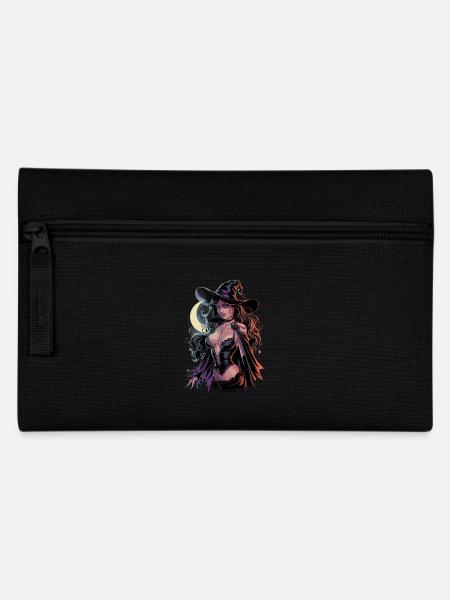 Beautiful witch in the moonlight with magic hat and - Pencil Case - black