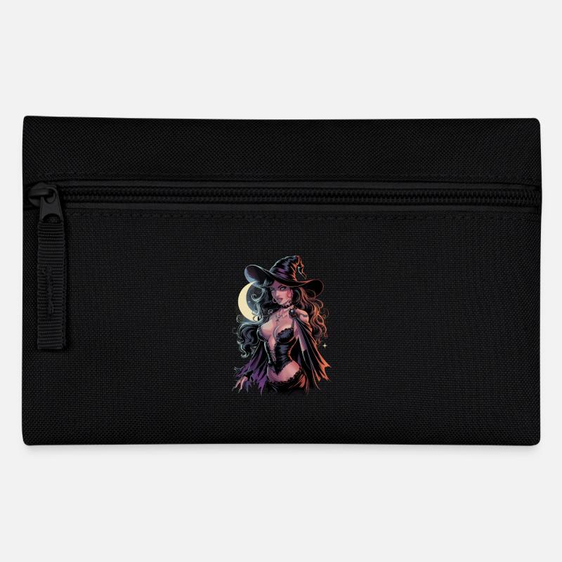 Beautiful witch in the moonlight with magic hat and - Pencil Case - black