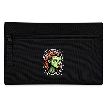 Green Alien Woman – Sci-Fi Tattoo Style - Pencil Case - black - Front