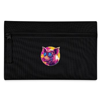 Cooles Schwein mit Sonnenbrille - Federtasche - Schwarz - Vorne