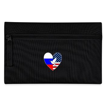 USA Russia Flag Heart Dove of Peace Ukraine - Pencil Case - black - Front