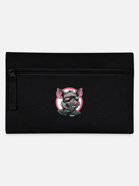 Coole Ratte mit Brille und Lederjacke - Federtasche - Schwarz