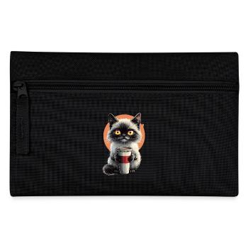 Fluffy cat with coffee mug and yellow eyes - Pencil Case - black - Front