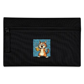 Aufgeregte Katze mit Kaffee im Comic-Stil - Federtasche - Schwarz - Vorne
