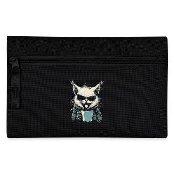Coole Katze mit Kaffee und Sonnenbrille - Federtasche - Schwarz - Vorne