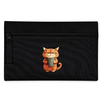 Grantige Katze mit großer Kaffeetasse - Federtasche - Schwarz - Vorne
