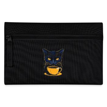 Cat with yellow coffee cup and glowing eye - Pencil Case - black - Front