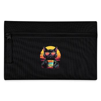 80s Style: Chill Cat with Coffee - Pencil Case - black - Front