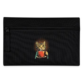 Vintage Katze mit Kaffee im Pop-Art-Stil - Federtasche - Schwarz - Vorne