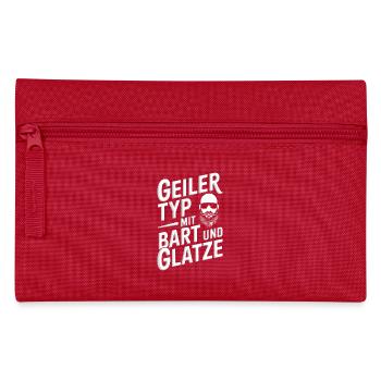 Geiler Typ Mit Bart & Glatze Glatzkopf Bartträger - Federtasche - Rot - Vorne