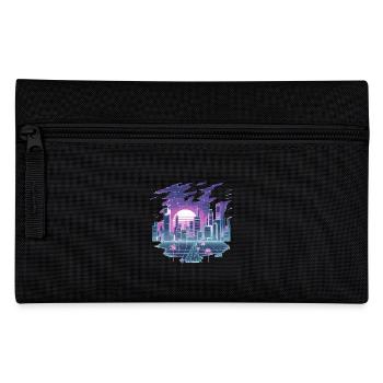 Retro Futuristische Stadtlandschaft im Neon-Look - Federtasche - Schwarz - Vorne