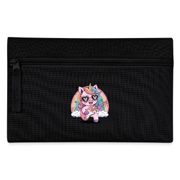 Fröhliches Einhorn mit Regenbogen und Herzbrille - Federtasche - Schwarz - Vorne