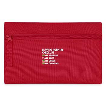 Krankenhaus Checkliste Lustig Genesung Humor - Federtasche - Rot - Vorne
