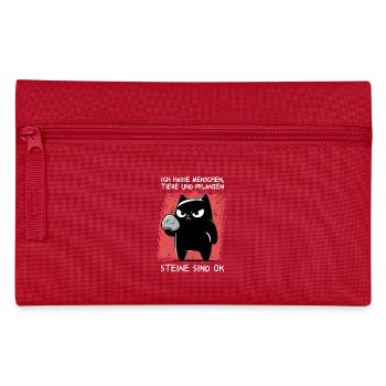 Wurfbereit – Schwarze Katze mit Stein - Federtasche - Rot - Vorne