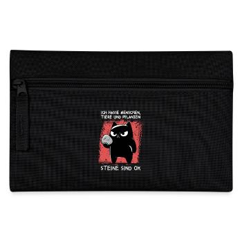 Wurfbereit – Schwarze Katze mit Stein - Federtasche - Schwarz - Vorne