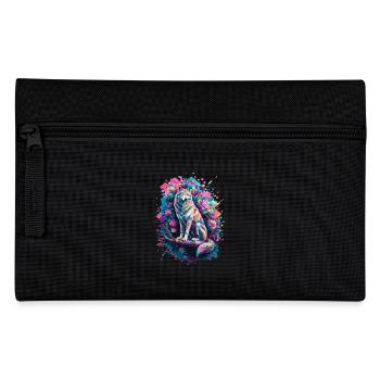 Colored wolf with flowers and geometric shapes - Pencil Case - black - Front