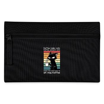 Genervte schwarze Katze mit Kaffee und Blick - Federtasche - Schwarz - Vorne