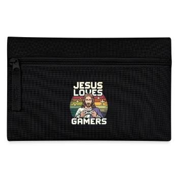 Jesus Liebt Gamer Bunte Retro Kunst Mit - Federtasche - Schwarz - Vorne