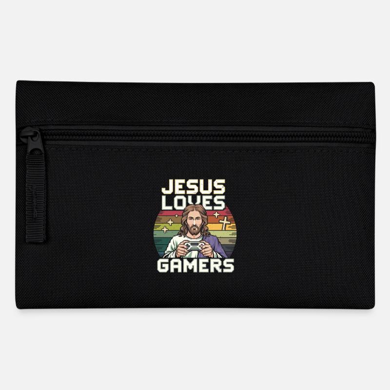 Jésus aime l’art rétro coloré du joueur avec - Trousse - noir