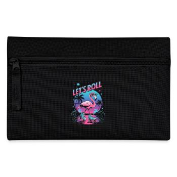 Flamingo auf Rollschuhen - Retro 80er - Federtasche - Schwarz - Vorne