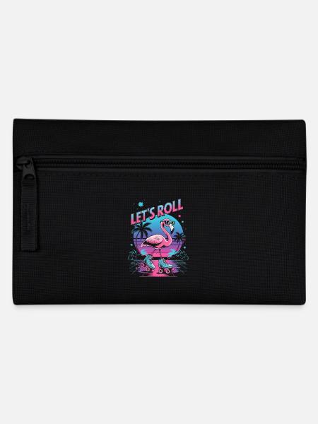 Flamingo auf Rollschuhen - Retro 80er - Federtasche - Schwarz