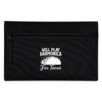 Harmonica Musican Will Play For Tacos Harmonica - Pencil Case - black - Front