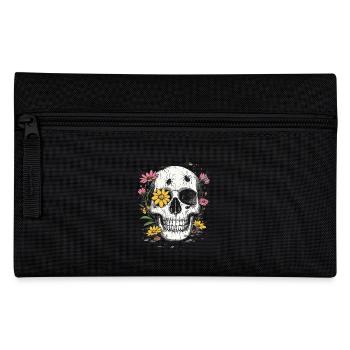 Totenkopf mit Blumen & Insekten - Federtasche - Schwarz - Vorne