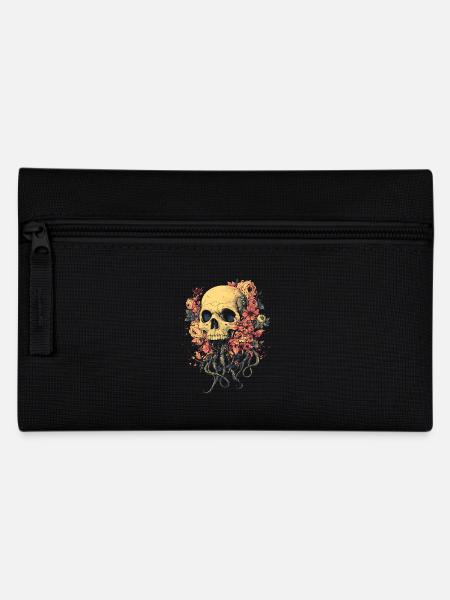 Blumen-Schädel mit Wurzeln & Tentakel - Federtasche - Schwarz