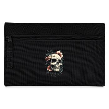 Schädel mit Blumen Tattoo-Stil - Federtasche - Schwarz - Vorne