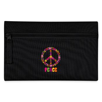 Peace, Floral Wreath, Peace Sign, Gift - Pencil Case - black - Front