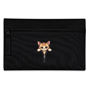 Chat curieux derrière une fermeture éclair - Trousse - noir - Devant